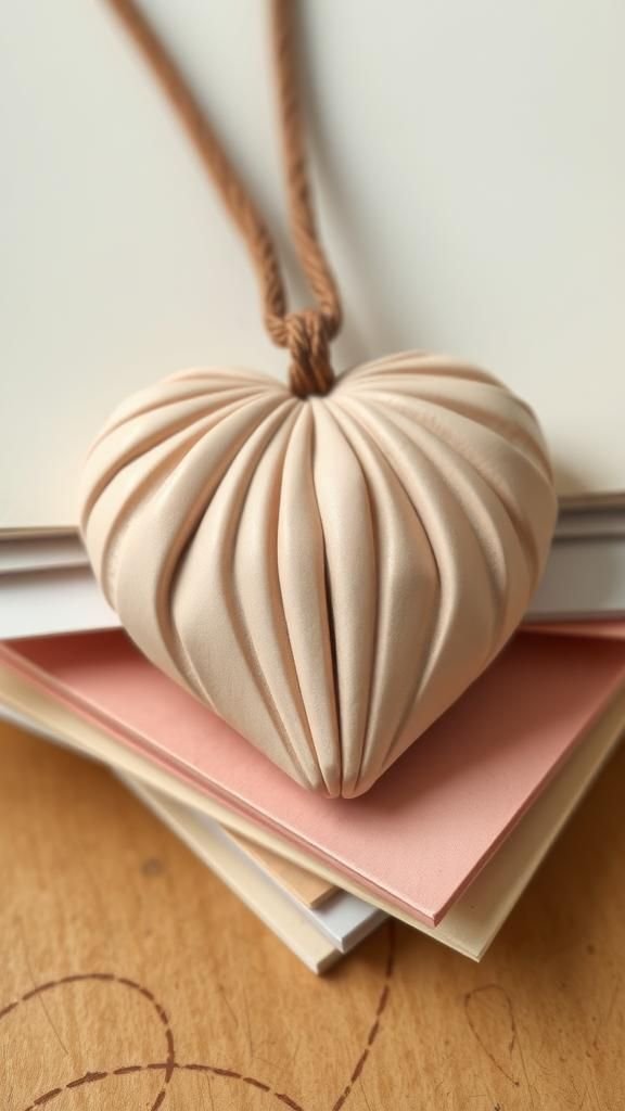21 Heart Shaped Clay Jewelry Projects 16 Folded Paper Texture Heart Necklace With Subtle Shine