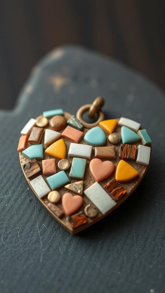 21 Heart Shaped Clay Jewelry Projects 11 Mosaic Heart Charm With Mixed Clay Tiles