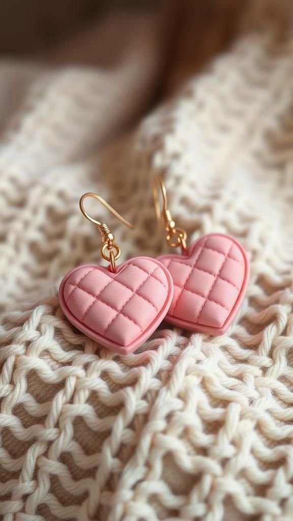 21 Heart Shaped Clay Jewelry Projects 18 Quilted Texture Heart Earrings With Subtle Padding