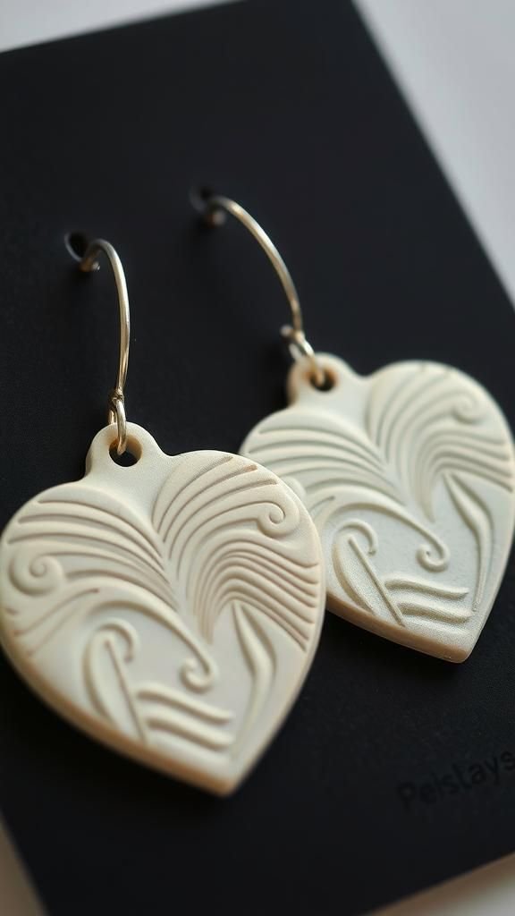 21 Heart Shaped Clay Jewelry Projects 17 Sgraffito Carved Heart Drops With Contrast Layers