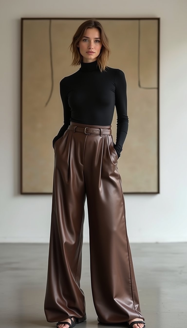 High-Shine Palazzo Pants And Turtleneck