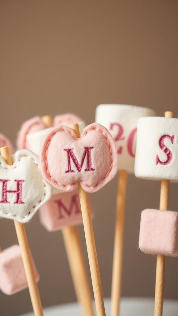 21 Hot Cocoa Bar DIY Crafts 13 Embroidered Felt Marshmallow Skewer Tags
