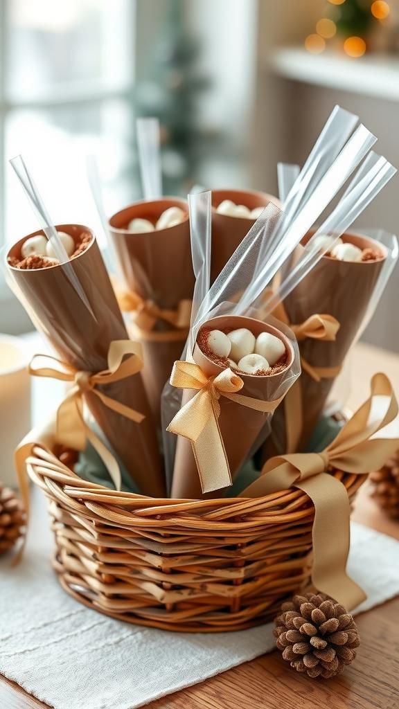21 Hot Cocoa Bar DIY Crafts 7 Hot Chocolate Cones Party Favor With Clear Wrap