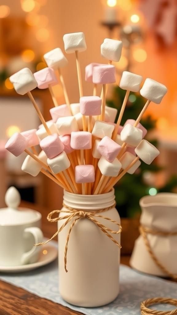 21 Hot Cocoa Bar DIY Crafts 4 Marshmallow Skewer Bouquet For Cocoa Bar Display