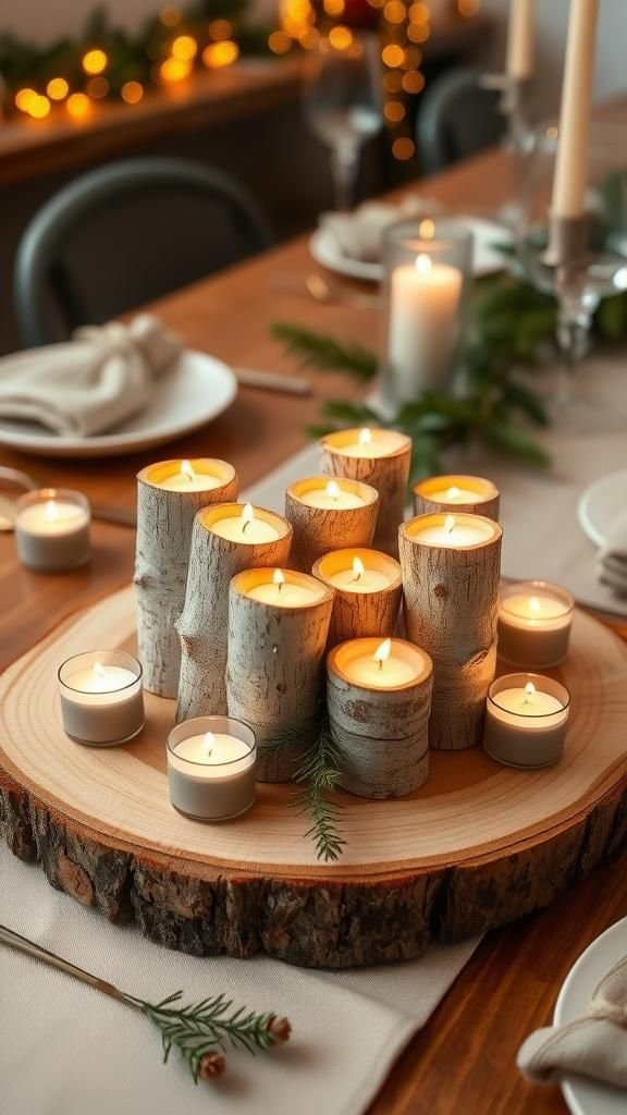 Birch Log Tea Light Holder Cluster For Centerpiece