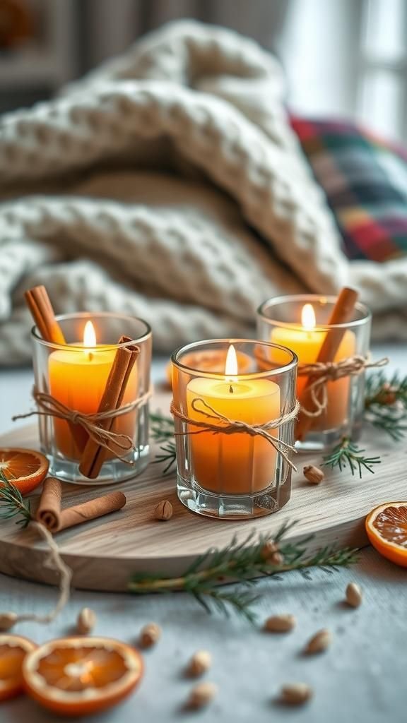 Cinnamon Stick Cluster Candle Holders With Warm Glow