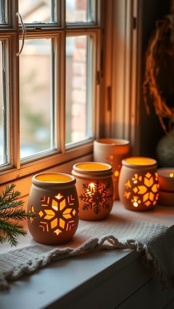 Clay Luminary Votives With Cutout Snow Patterns