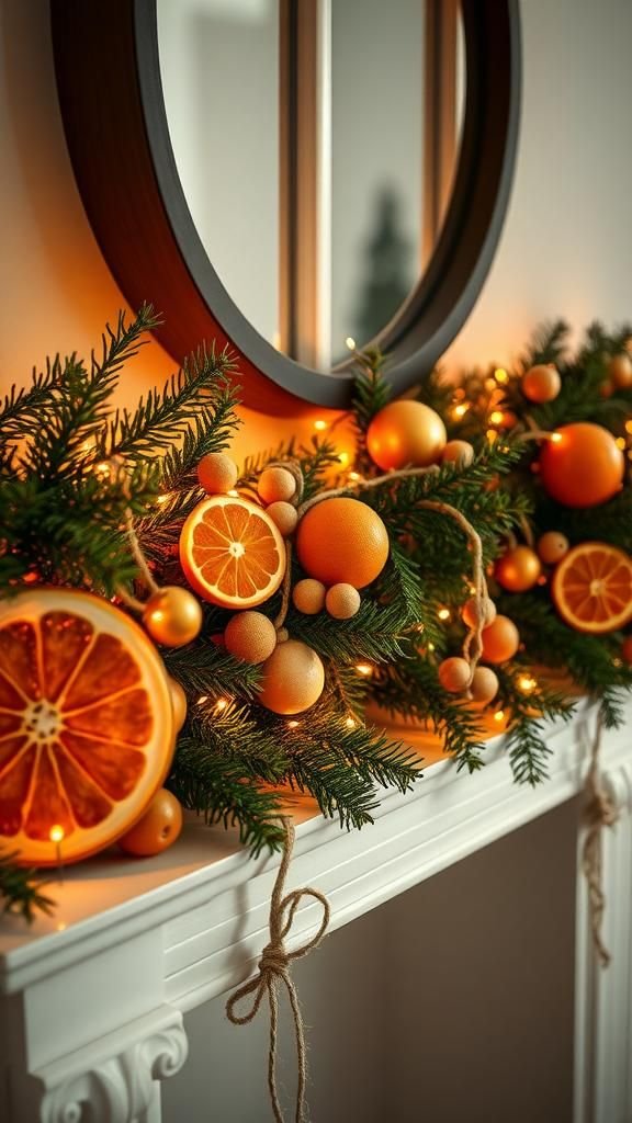 Dried Citrus And Evergreen Garland For Mantel