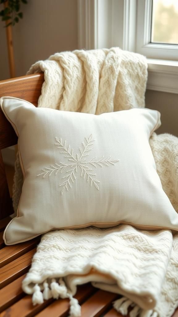 Embroidered Linen Throw Pillow With Subtle Motifs