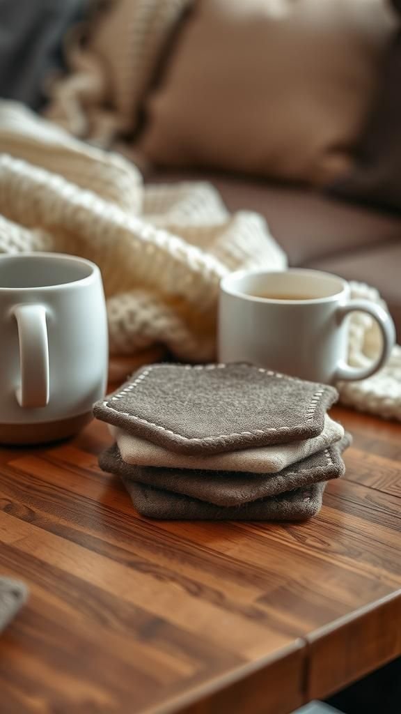 Felted Wool Coasters In Neutral Palette Set
