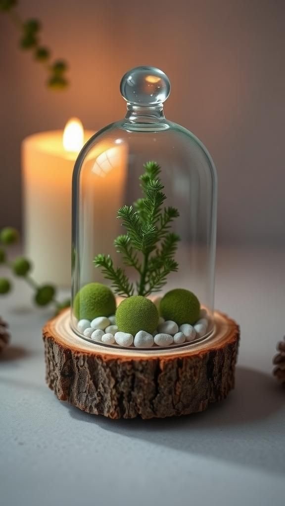 Mini Evergreen Terrarium In Glass Cloche Display