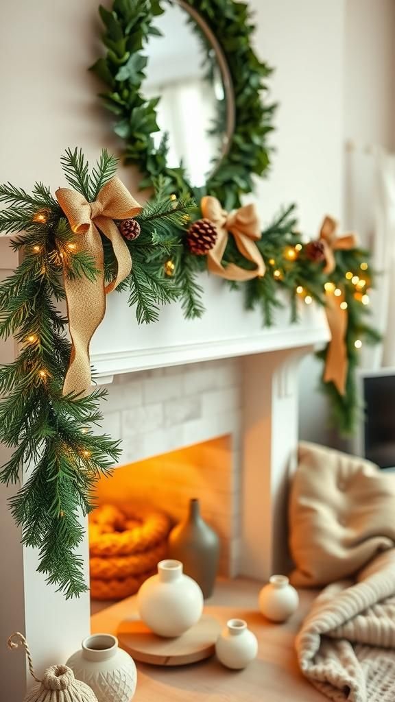 Natural Pine Garland With Burlap Bow Accents