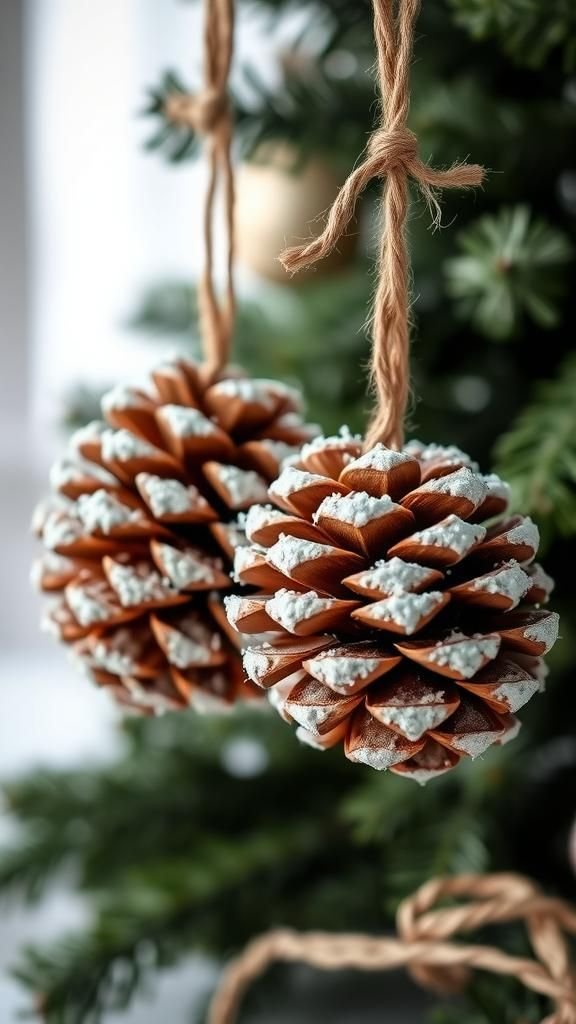 Pinecone Snow Ornaments With Subtle Shimmer