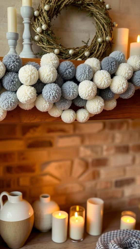 Wool Pom Pom Garland For Mantel And Shelves