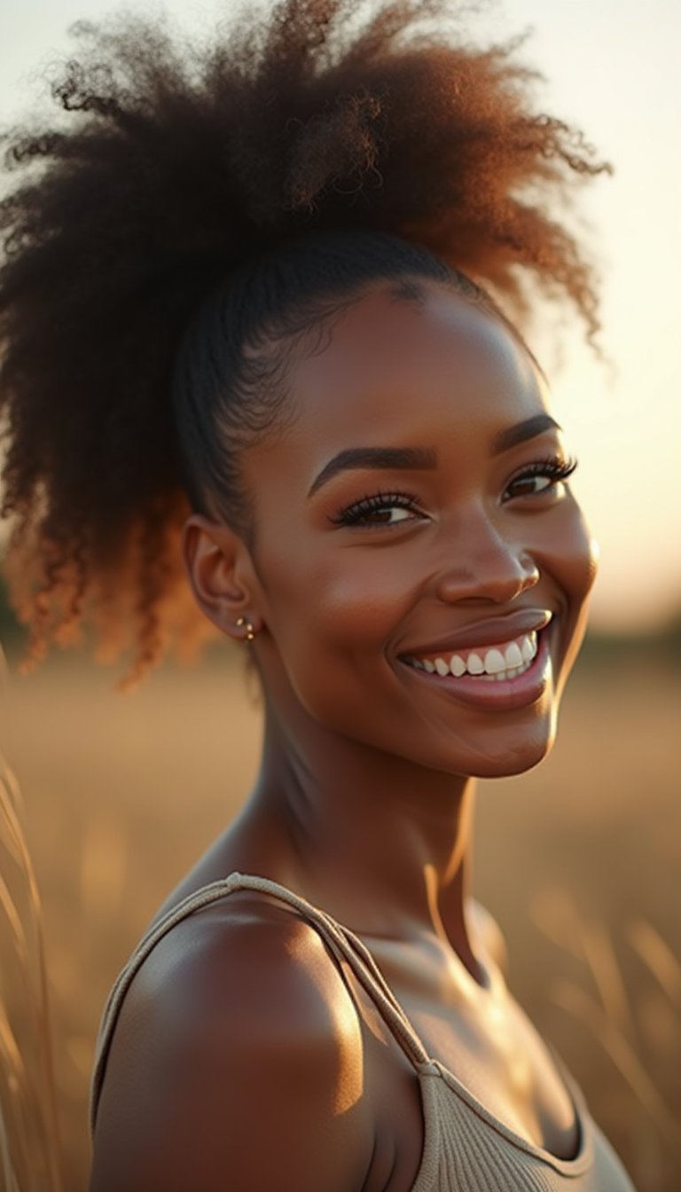 Afro Puff Ponytail With Graphic Edge Design