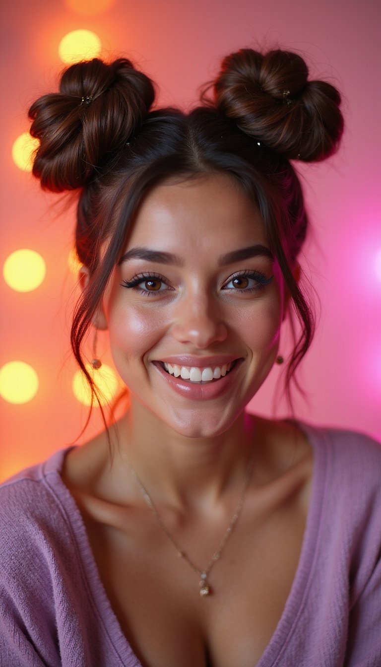 Space Buns With Twisted Texture And Sparkle