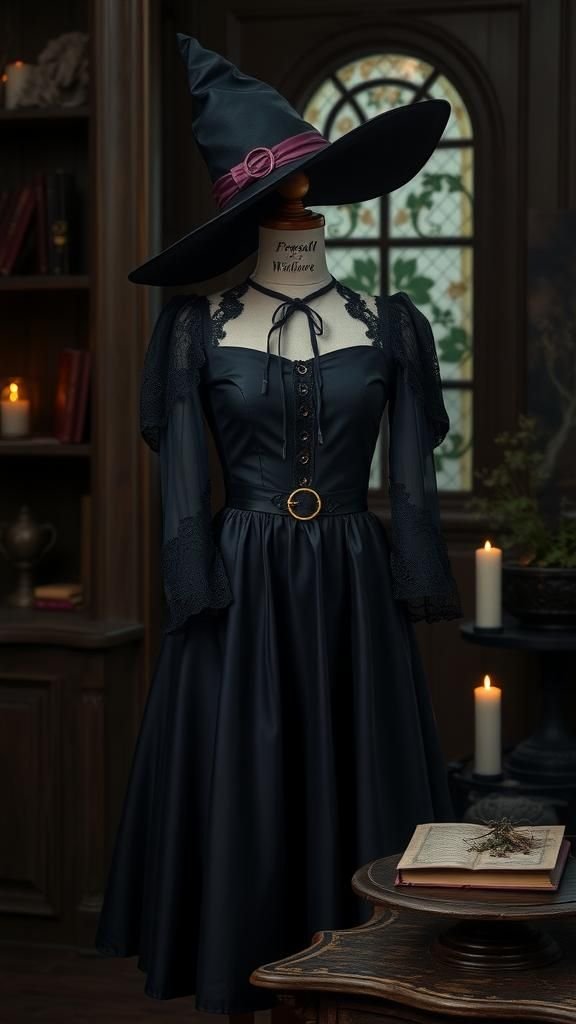 Witchy Ensemble From A Black Skirt And Hat