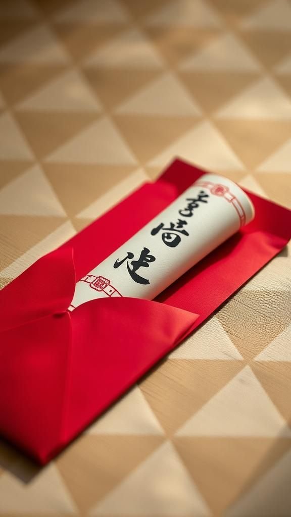 Calligraphy Message Scroll Inserted In Envelope Sleeve