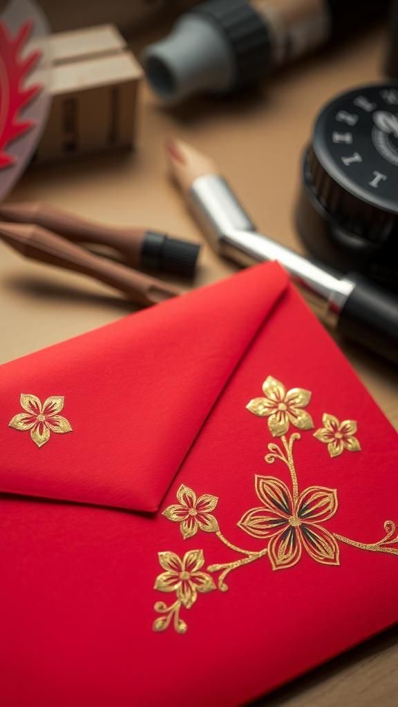 Hand Stamped Blossom Envelope With Inked Accents