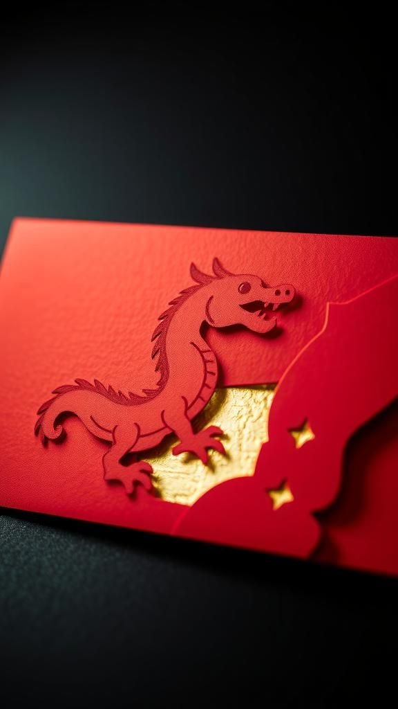 Intricate Paper Cut Dragon Envelope Design