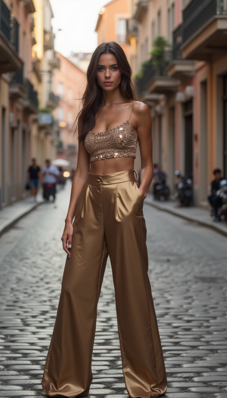 21 New Year's Eve Outfit Ideas 6 High Waist Wide Leg Trousers With Crop Top