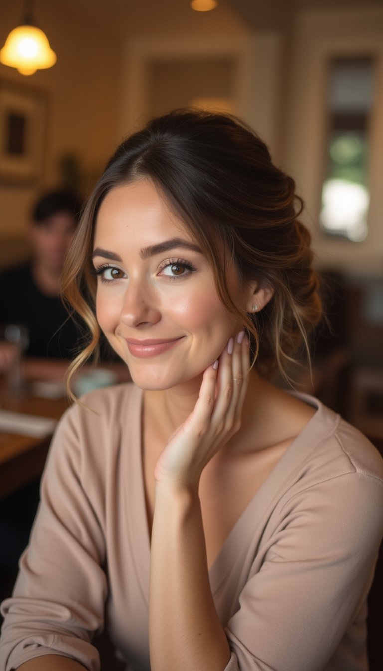 21 Polished Friendsgiving Dinner Hairstyles 1 Low Chignon With Delicate Face-Framing Tendrils