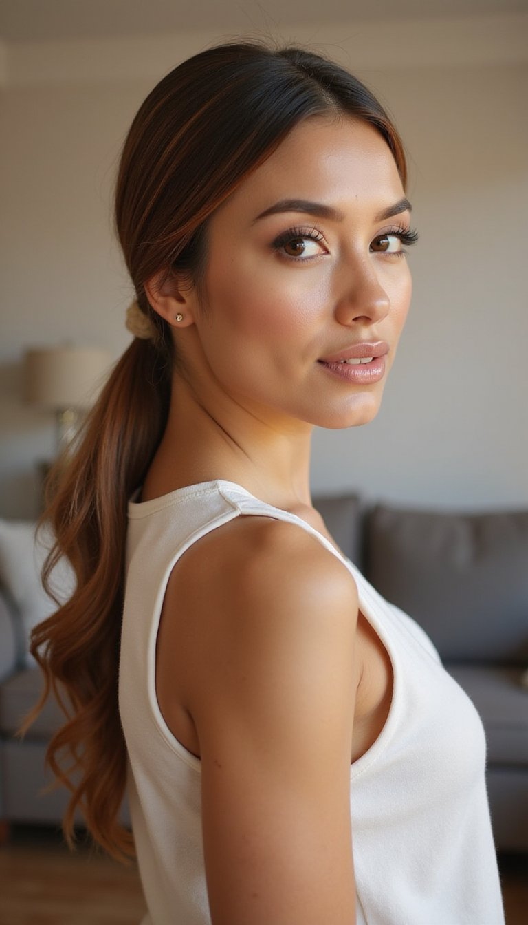 21 Polished Friendsgiving Dinner Hairstyles 2 Sleek Low Ponytail With Wrapped Hair Detail
