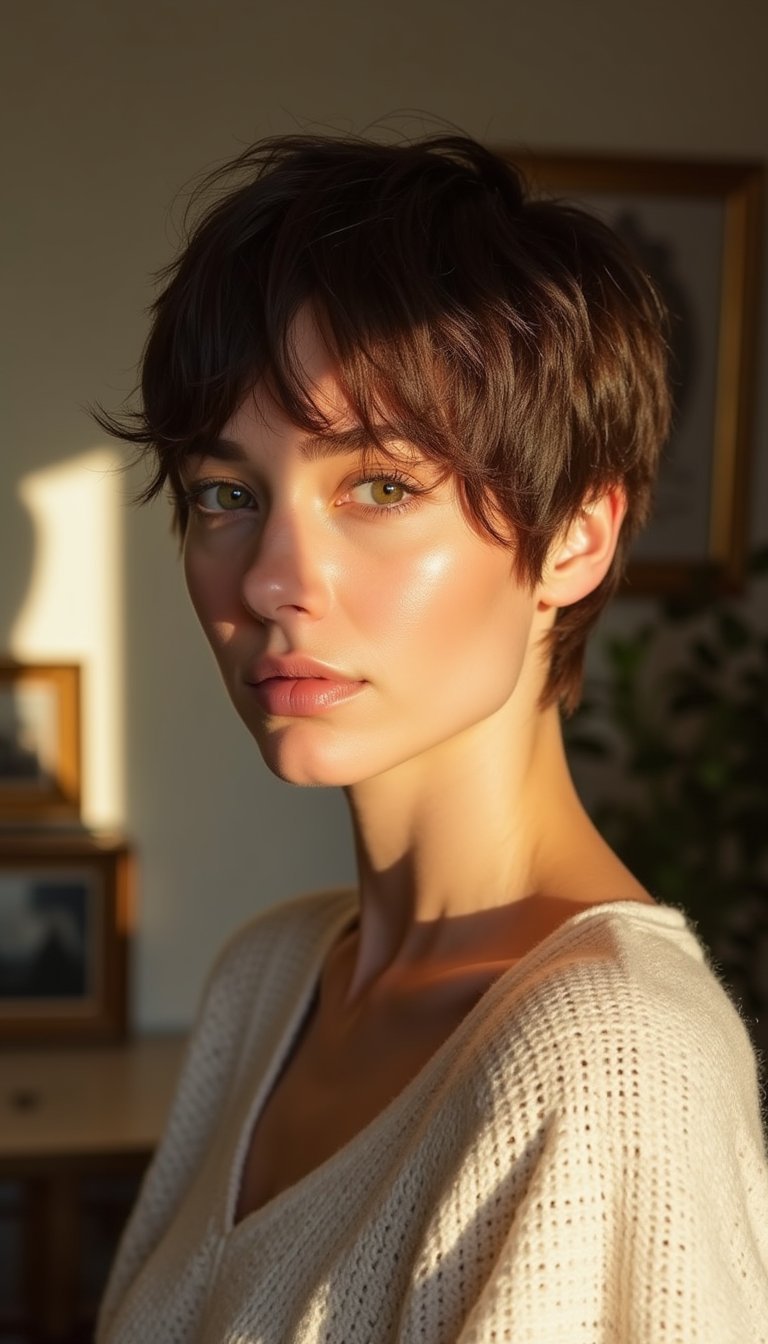 21 Polished Friendsgiving Dinner Hairstyles 9 Textured Pixie Cut With Soft Side Sweep