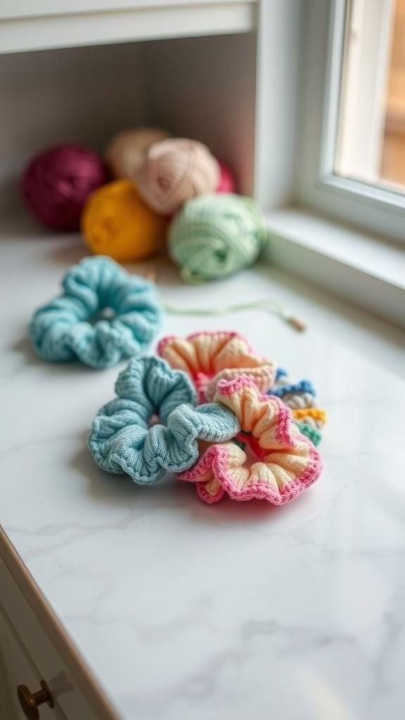 21 Quick Crochet Scrap Yarn Crafts 6 Striped Hair Scrunchies For Flashy Ponytails