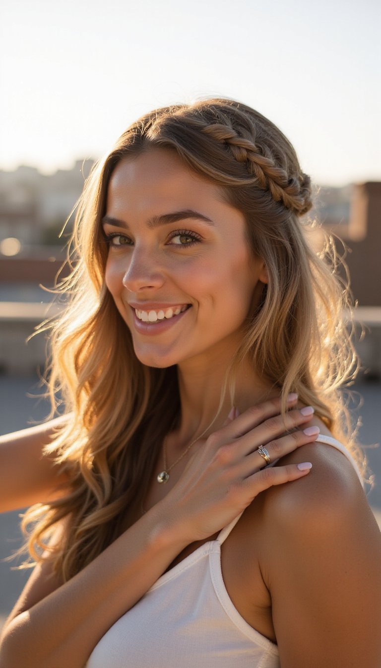 Braided Crown With Loose Tendrils For Softness