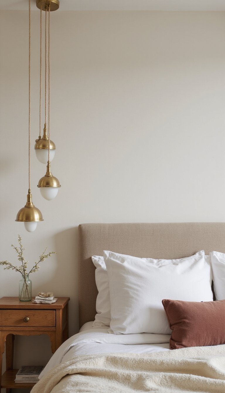 Brass Bedside Pendant Lights With Fabric Cords