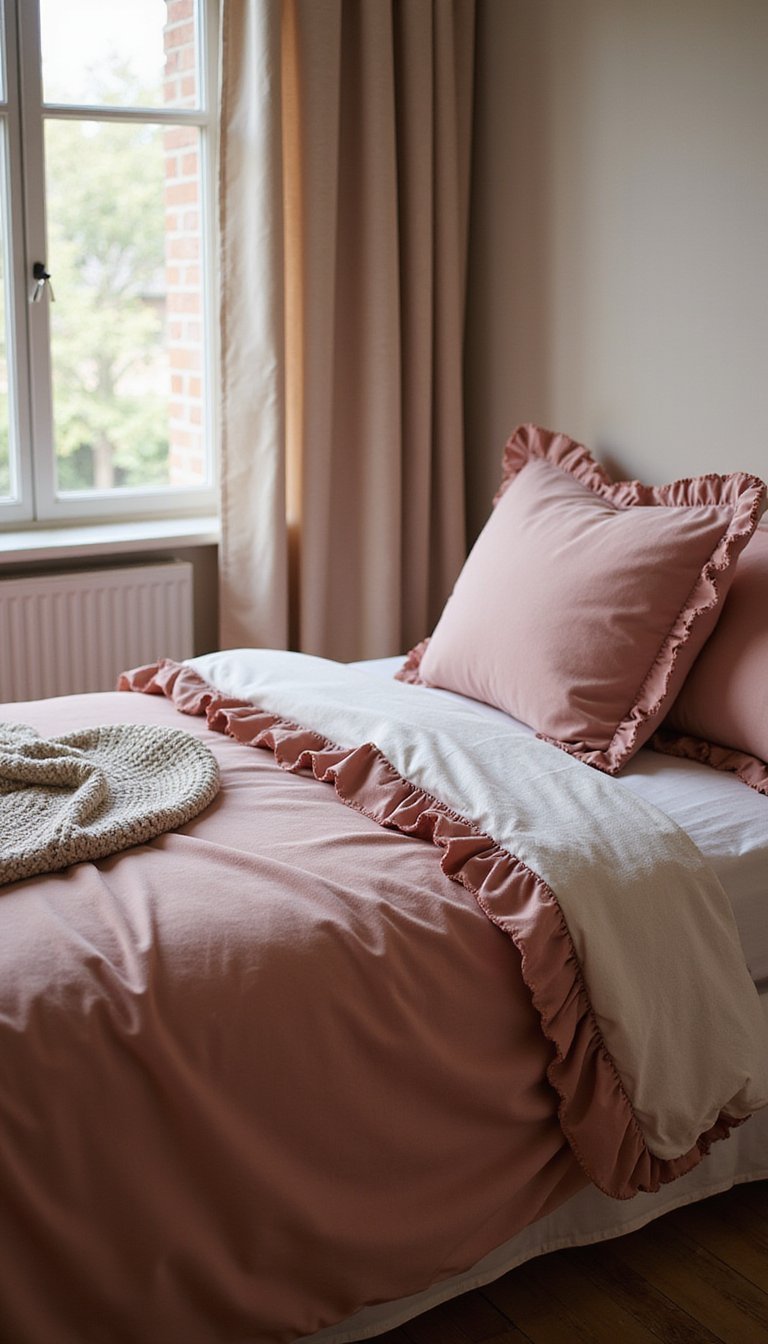 Velvet Bedding Set With Ruffled Edges