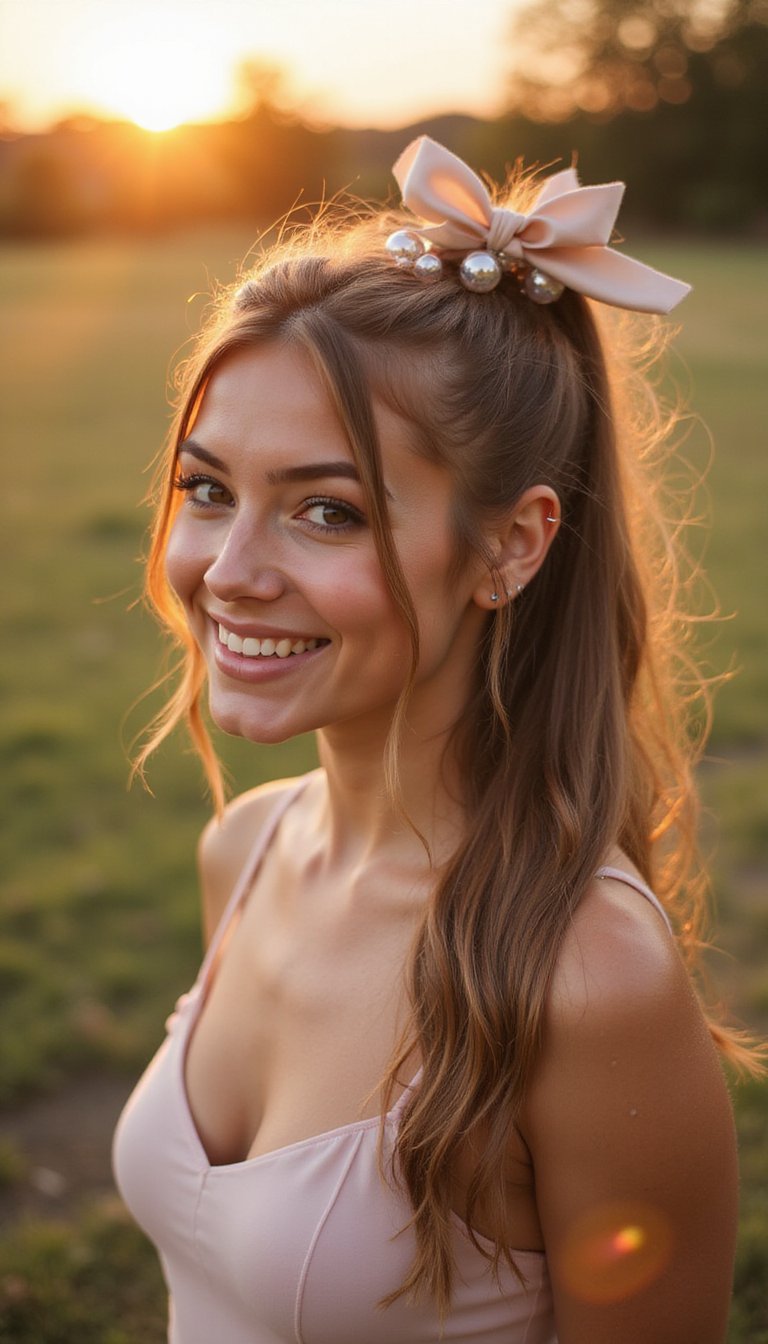Bubble Ponytail Dressed With Satin Bow
