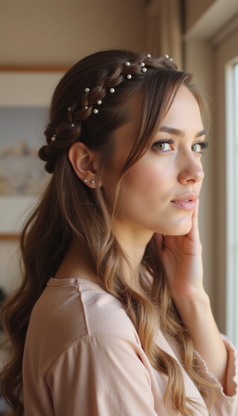 Delicate Half-Up Braid With Pearl Accents