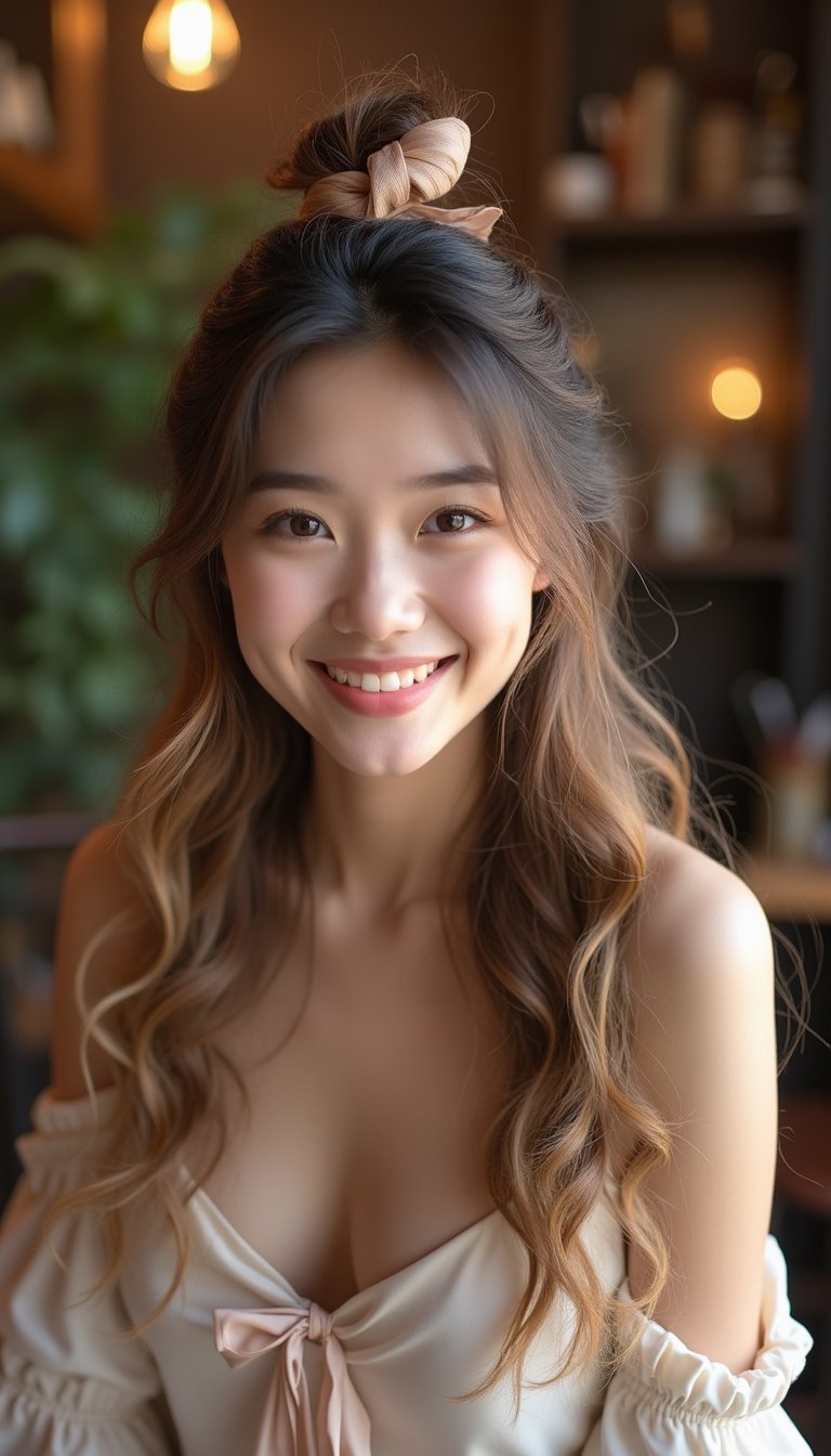 Half-Up Half-Down Twist With Satin Ribbon