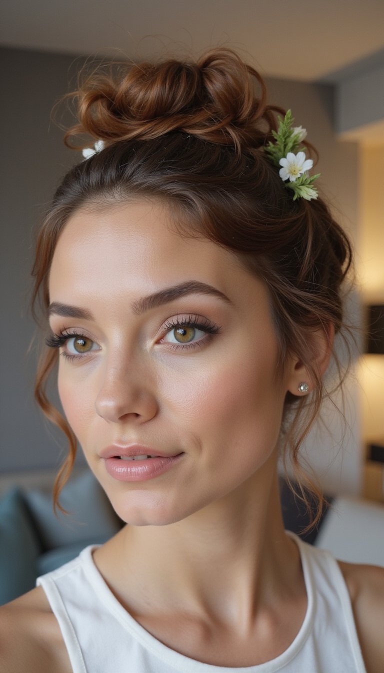 Romantic Top Knot With Loose Curly Accents