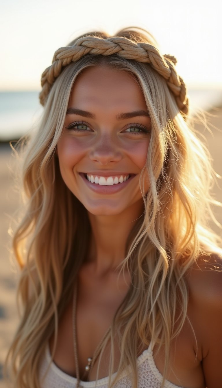 Rope Braid Crown With Soft Beachy Waves