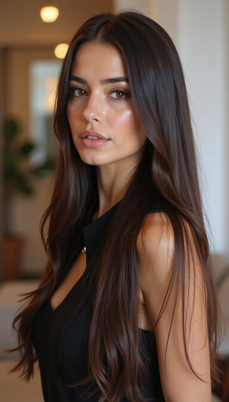 Sleek Side Part With Glossy Straight Hair