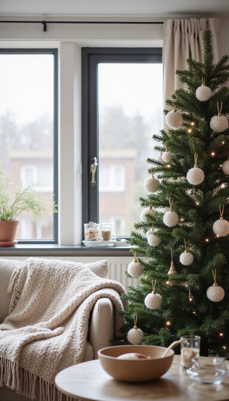 Soft Wool Pom-Pom Baubles In Neutrals