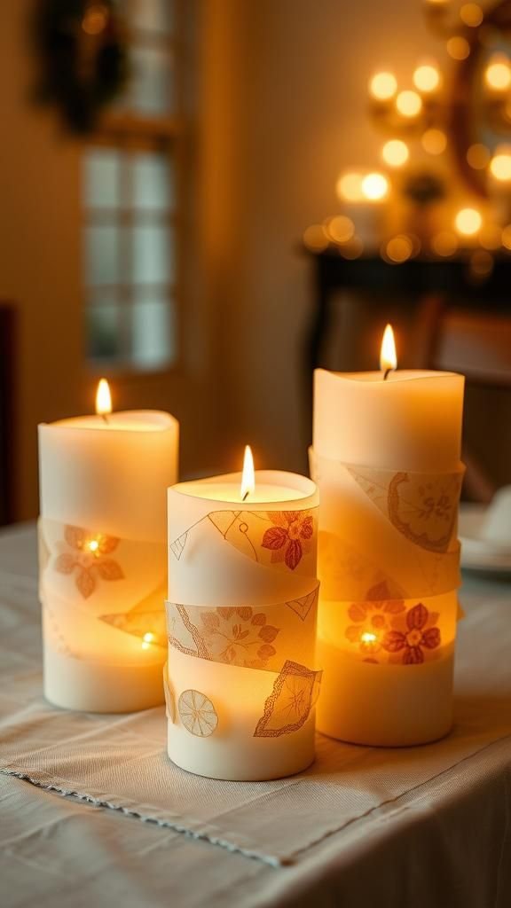 21 Scrap Paper Embellishment Projects 19 Collaged Candle Wraps With Heat-Safe Accent Papers