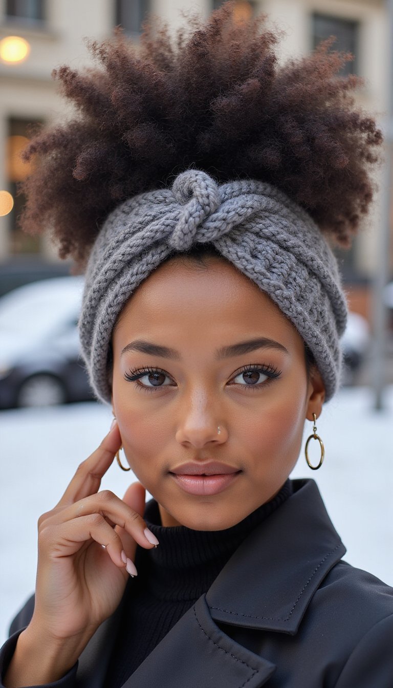 21 Simple Snow Day Hairstyles 19 Curly Puff With Headband For Short Hair