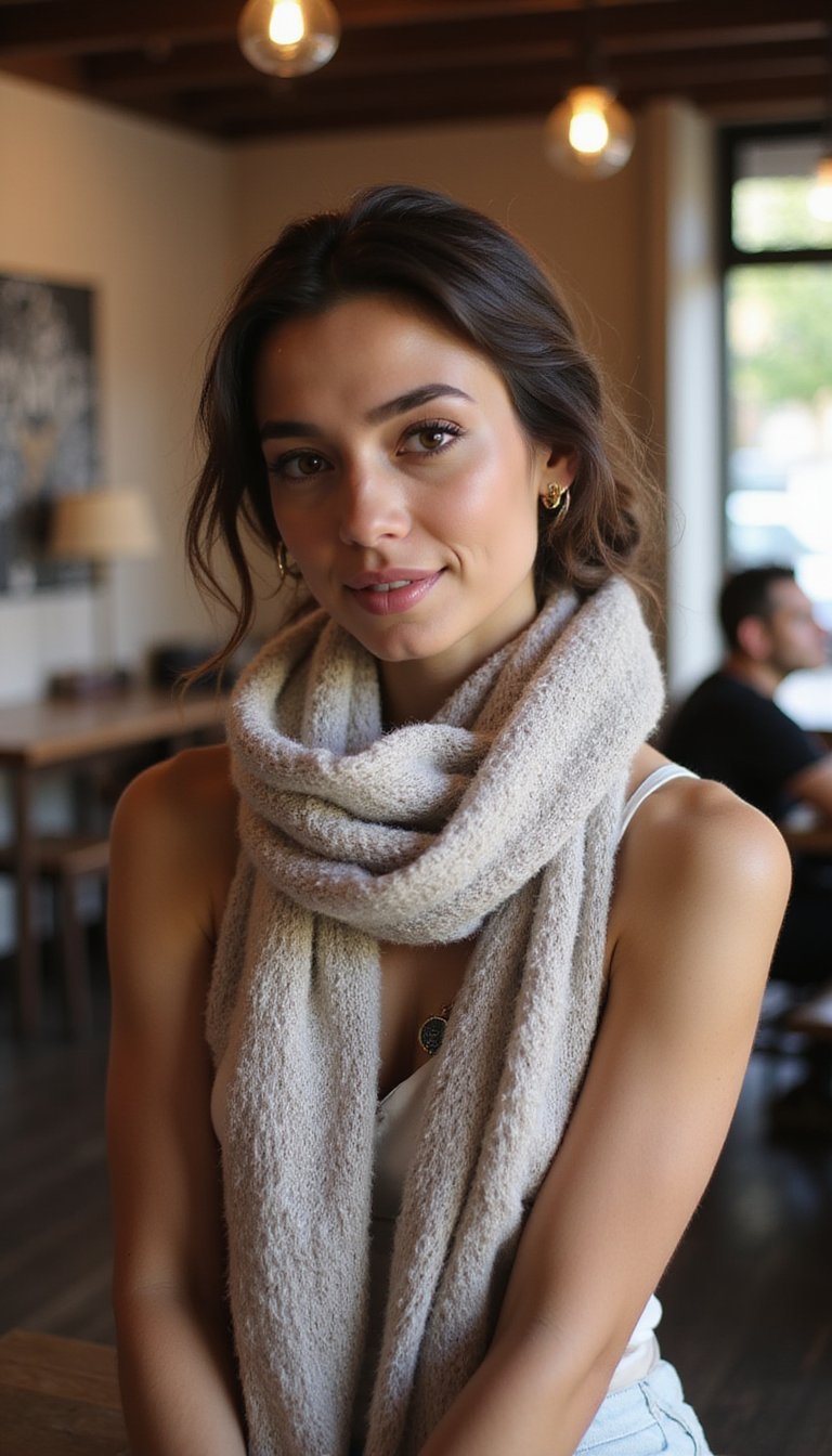 21 Simple Snow Day Hairstyles 2 Low Messy Bun With Wrapped Scarf Detail