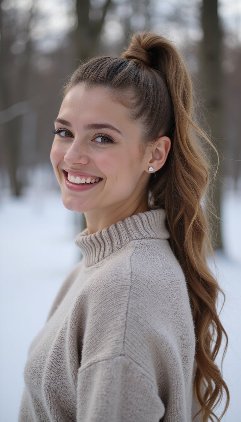 21 Simple Snow Day Hairstyles 3 Quick High Pony With Twisted Base For Warmth