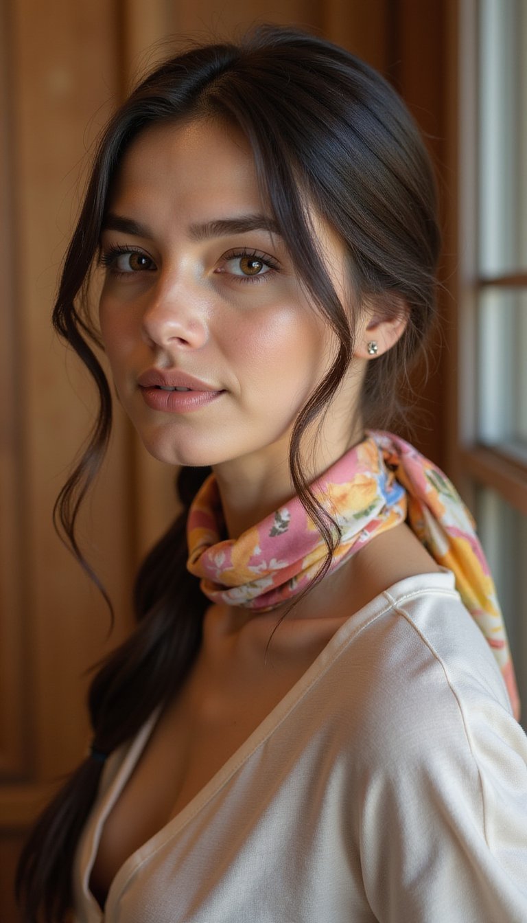 21 Simple Snow Day Hairstyles 8 Sleek Low Pony With Silk Scarf Wrapped