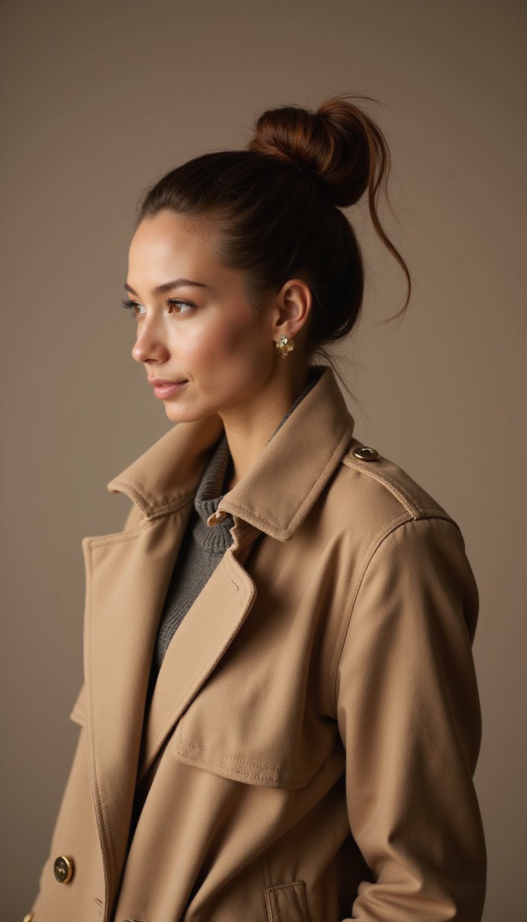 21 Simple Snow Day Hairstyles 15 Slicked Back Wet-Look Bun For Sleek Warmth