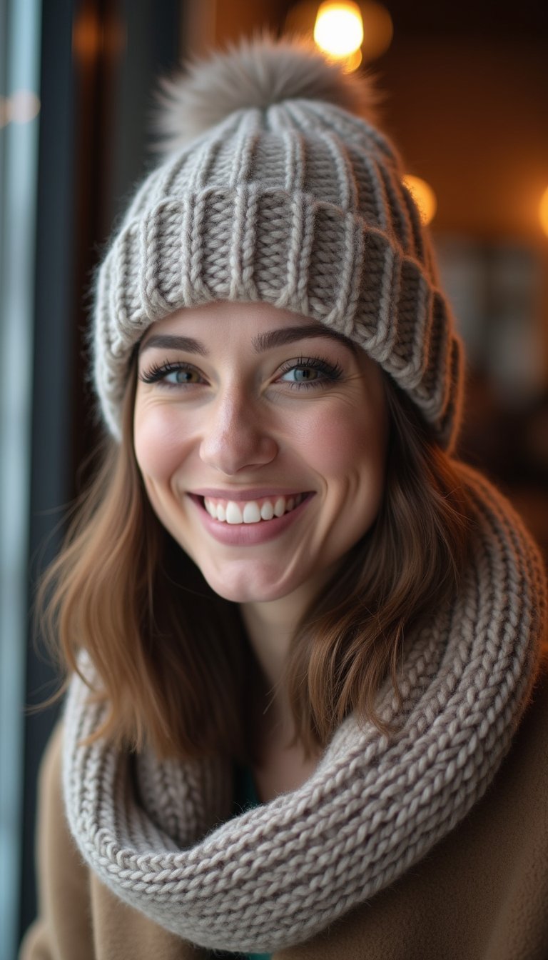 21 Simple Snow Day Hairstyles 9 Textured Bob Peeking From A Chunky Beanie
