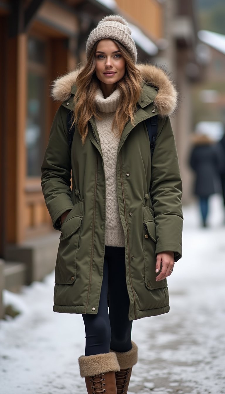 Fleece-Lined Leggings And Oversized Parka Combo