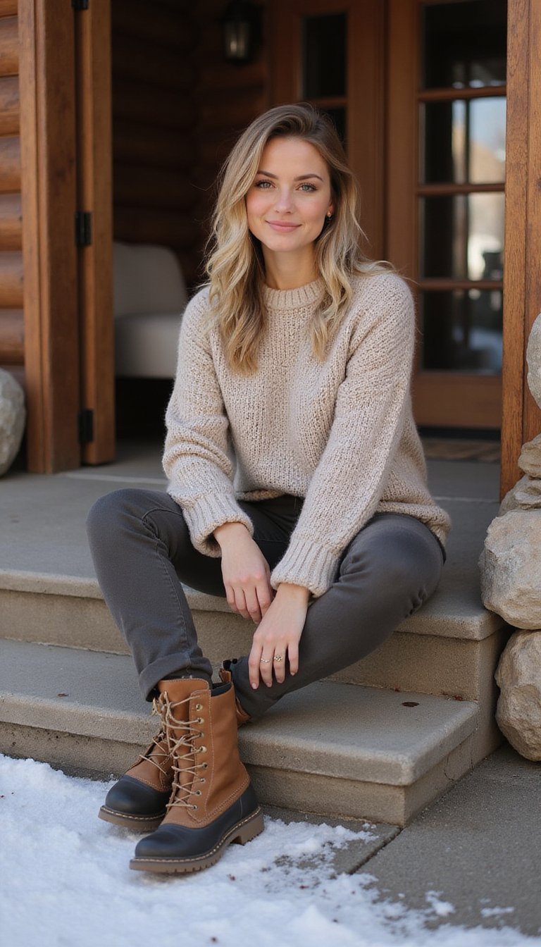 Neutral Tones With Chunky Knit And Boots