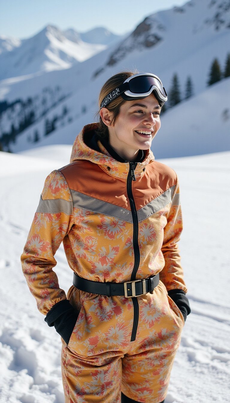 Retro Ski Suit With Fun Patterned Details