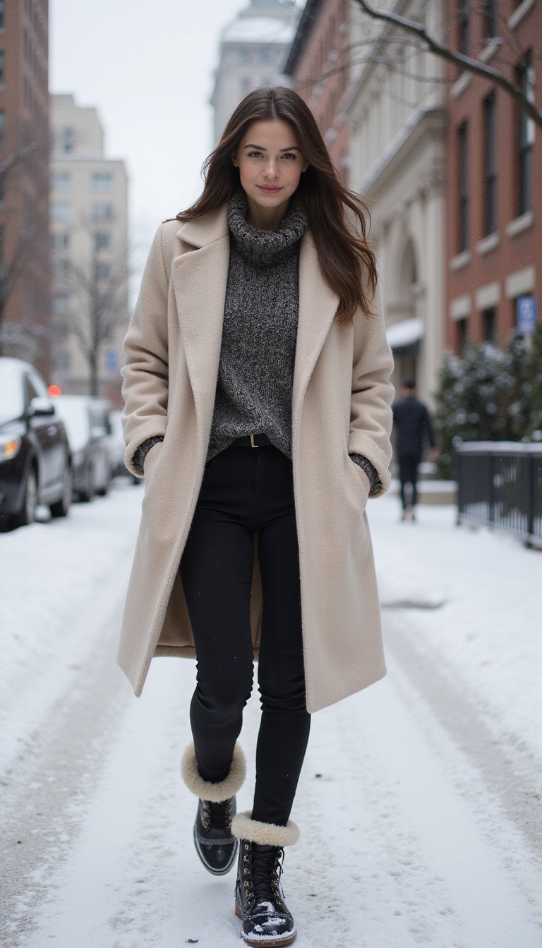 Neutral Monochrome Outfit With Textured Winter Accessories